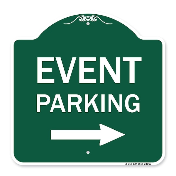 Event Parking W/ Left Right Arrow, Green & White Aluminum Sign, 18" x 18", GW-1818-24062